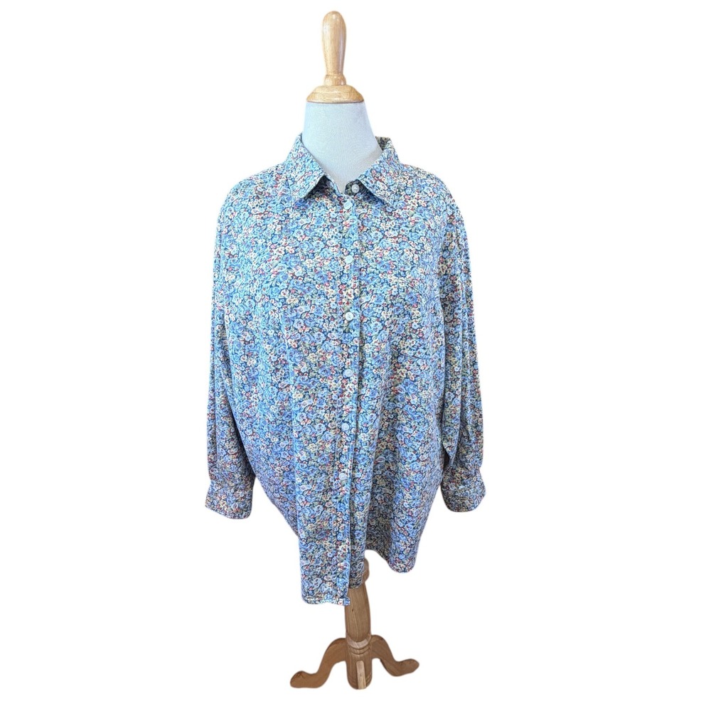 Elisabeth Floral Cottagecore 100% Cotton Button Up Shirt Plus 22
